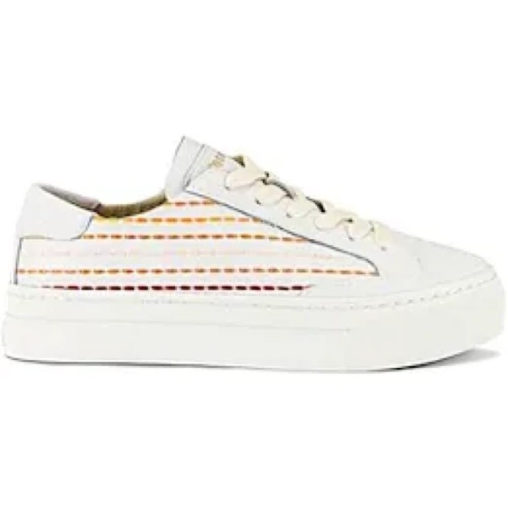 Soludos Ibiza Platform Sneakers in white leather with rainbow stitching - Picture 2 of 5
